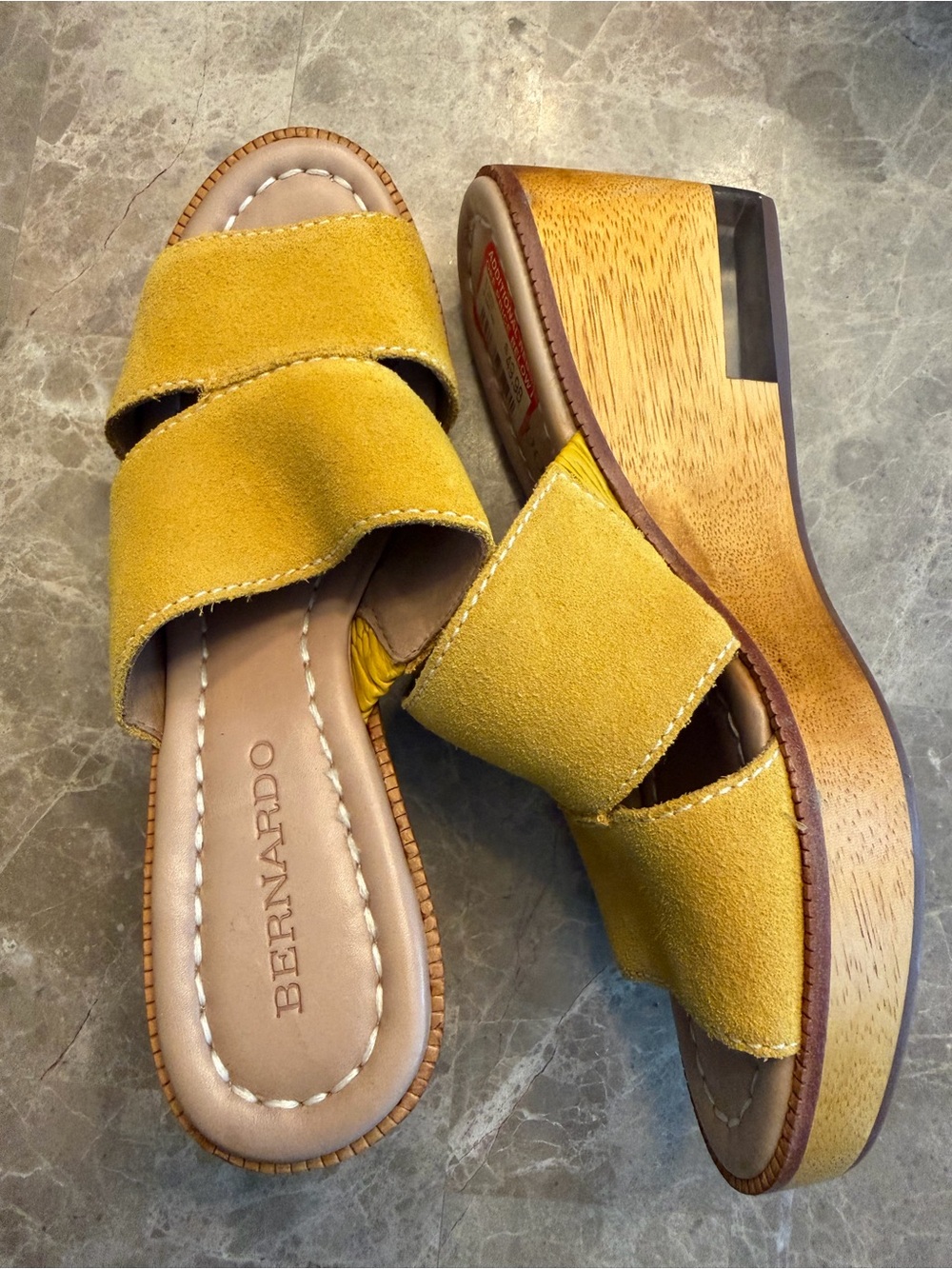 Bernardo Yellow Suede Platform Clogs - Picture 3 of 3